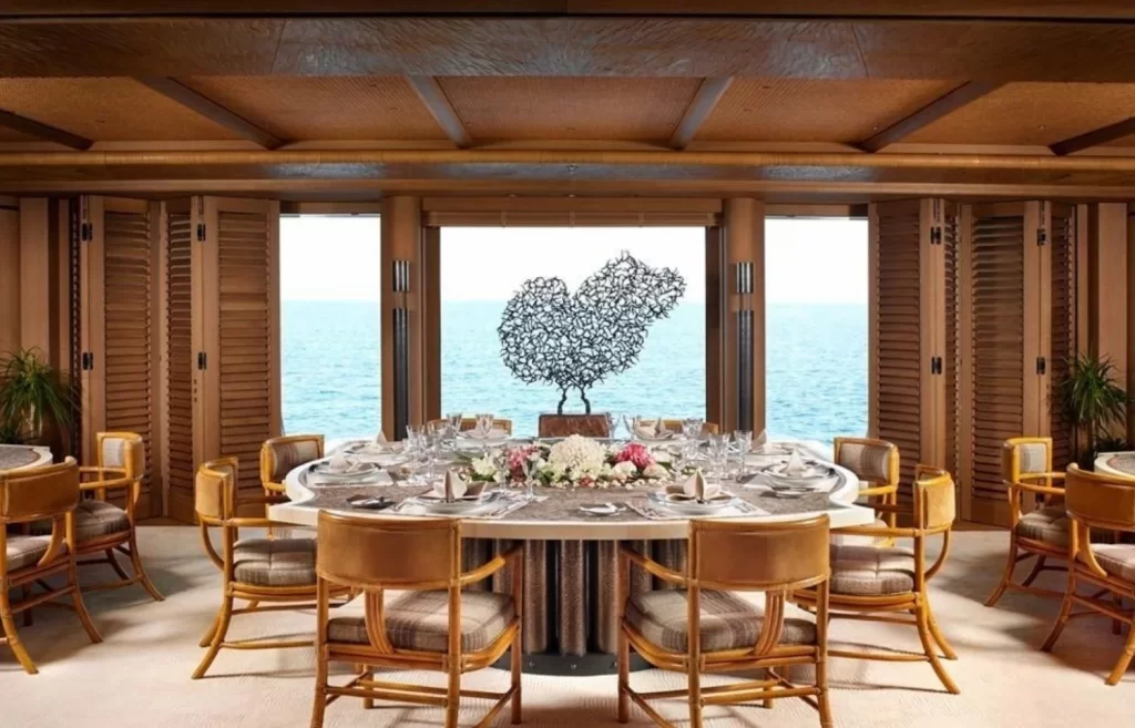 71m Superyacht Kogo Dining area- Interior Design by Terence Disdale