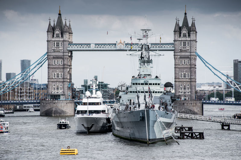 Avanti Superyacht next to London Bridge