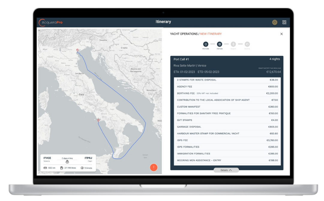Acquera Pro Yacht Operations example